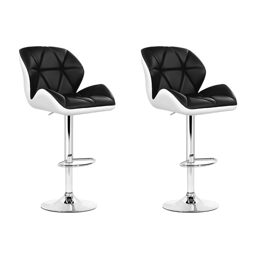 Artiss Pair of Gas Lift Bar Stools – Black and White Leather
