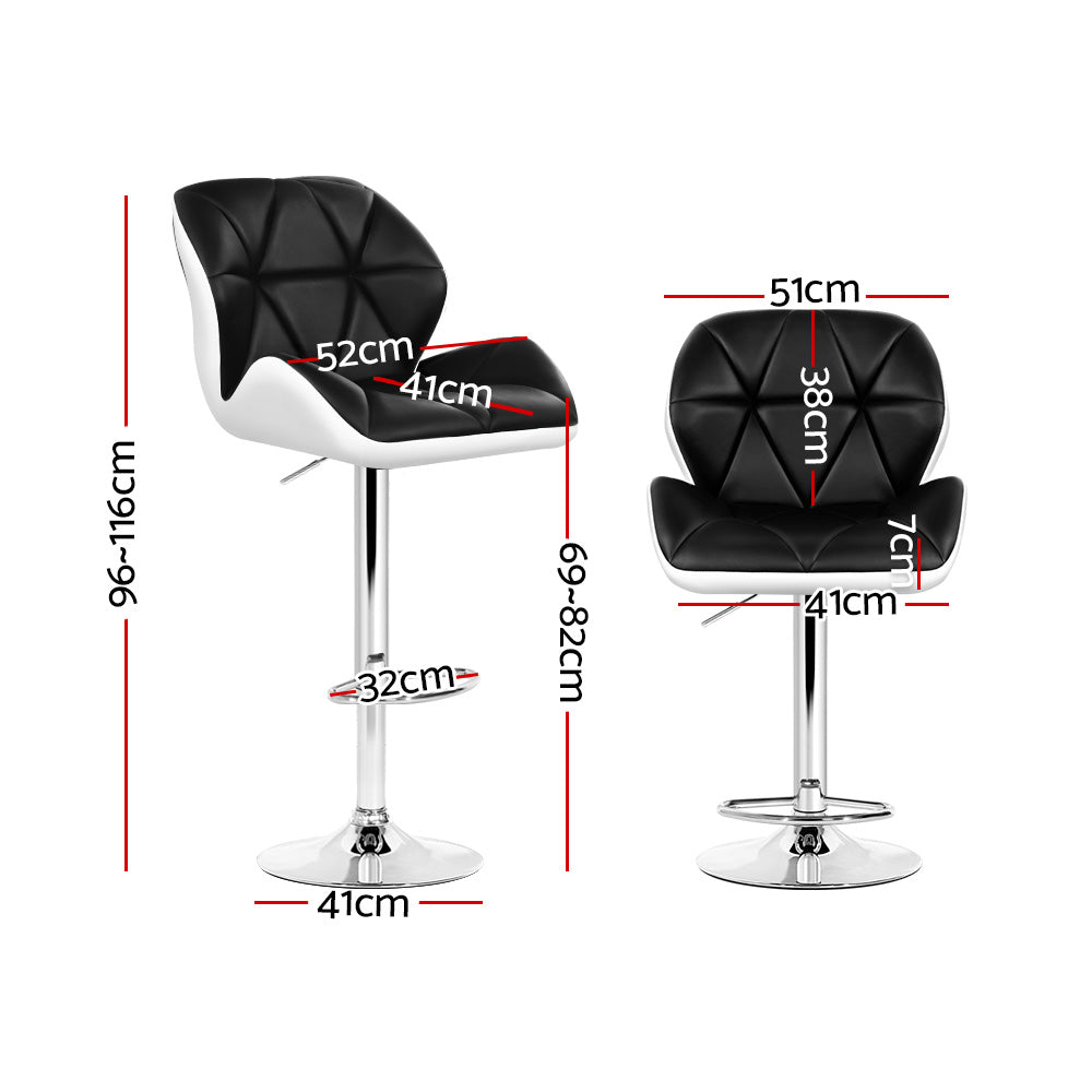 Artiss Pair of Gas Lift Bar Stools – Black and White Leather