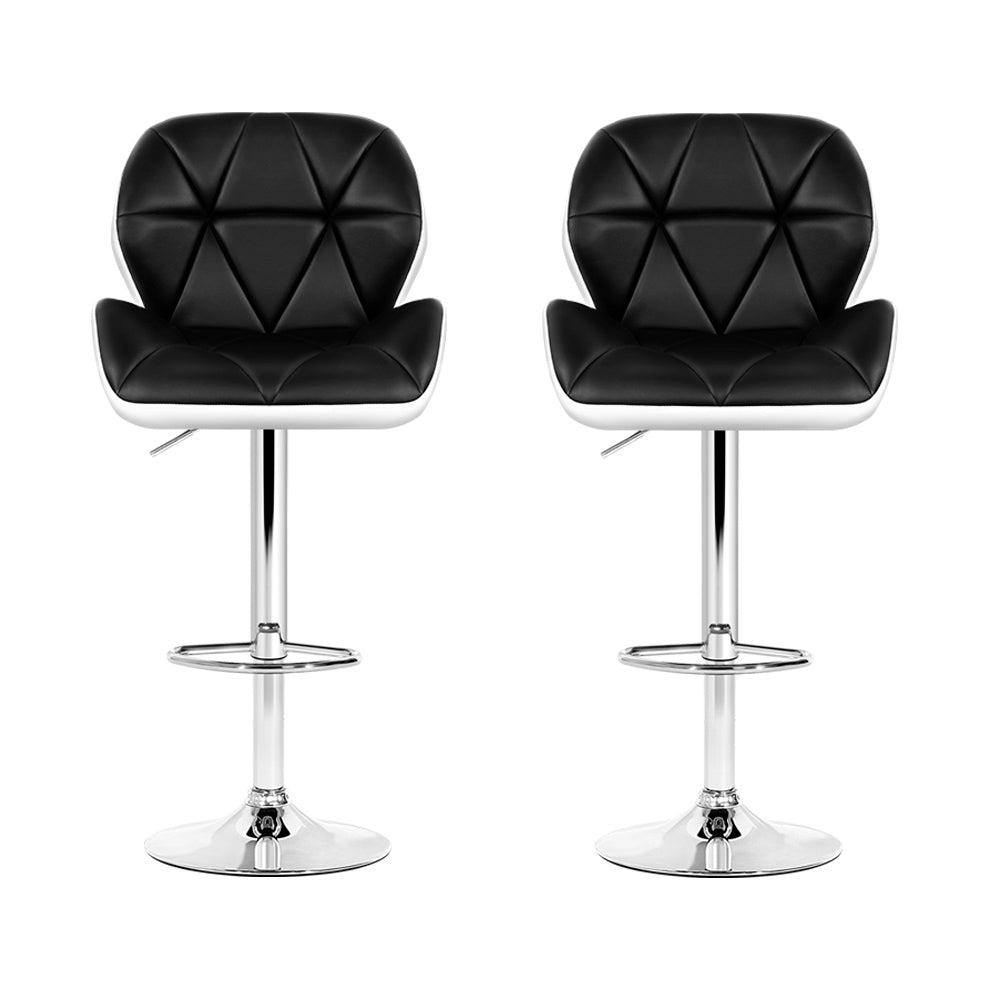 Artiss Pair of Gas Lift Bar Stools – Black and White Leather