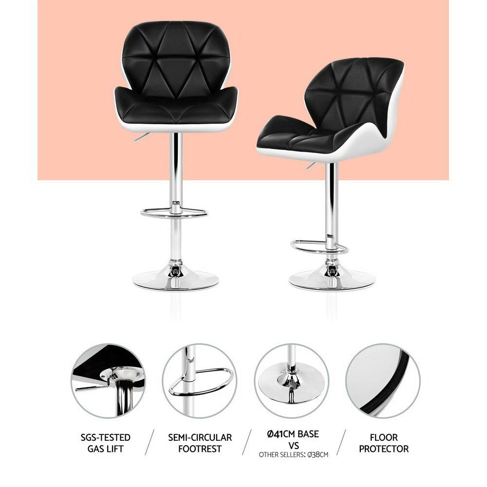 Artiss Pair of Gas Lift Bar Stools – Black and White Leather