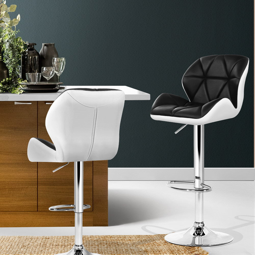 Artiss Pair of Gas Lift Bar Stools – Black and White Leather