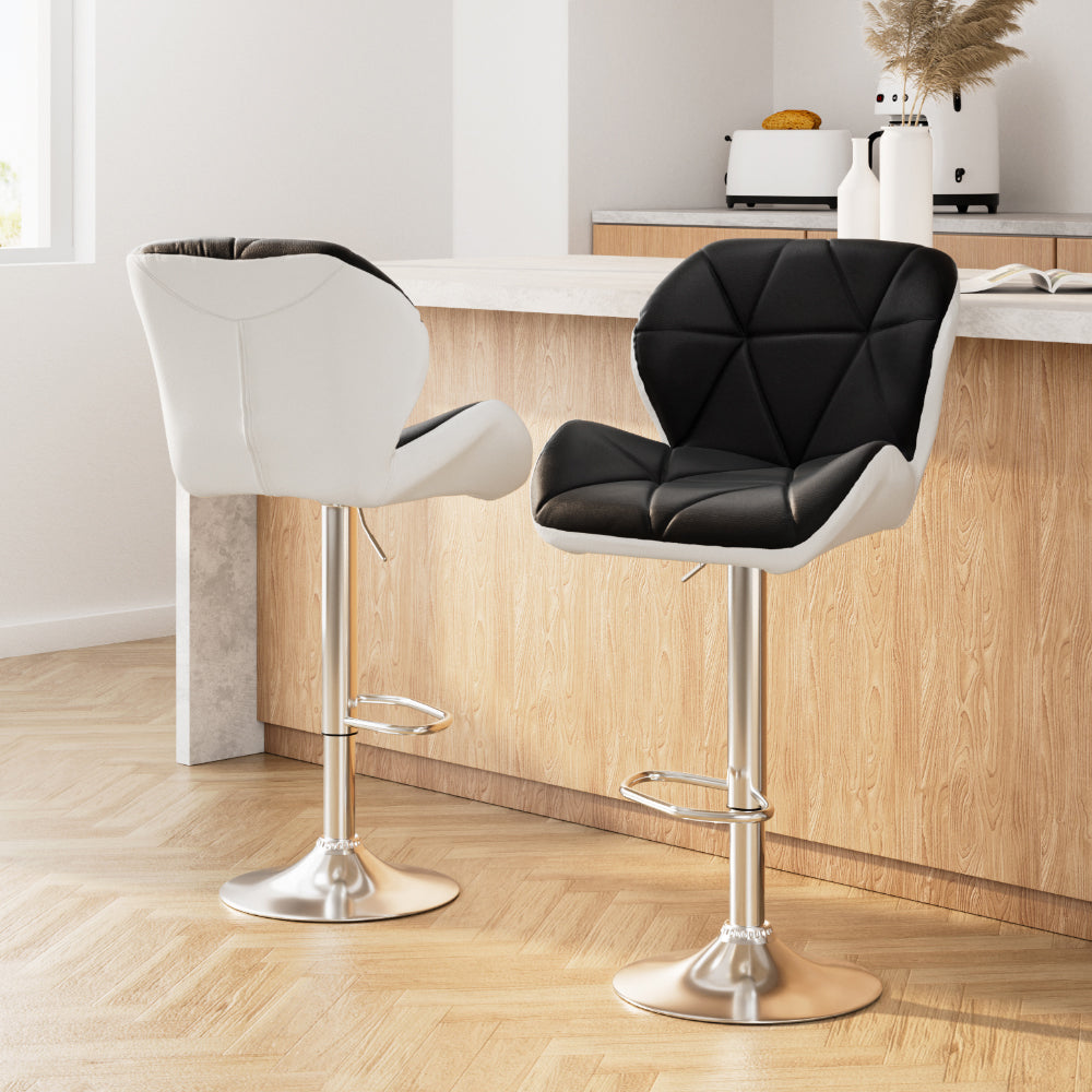 Artiss Pair of Gas Lift Bar Stools – Black and White Leather