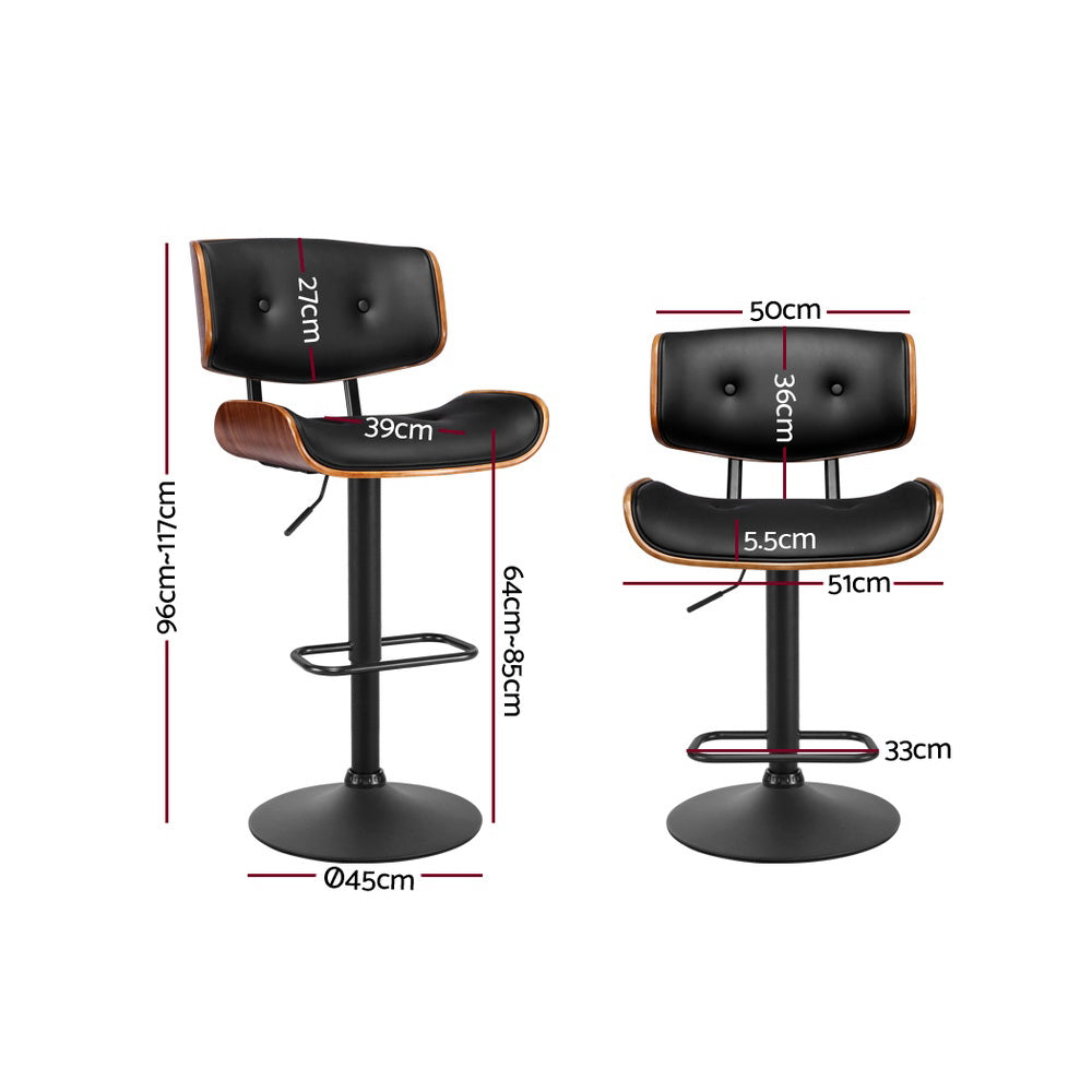 Artiss Bar Stools Gas Lift Leather All Black