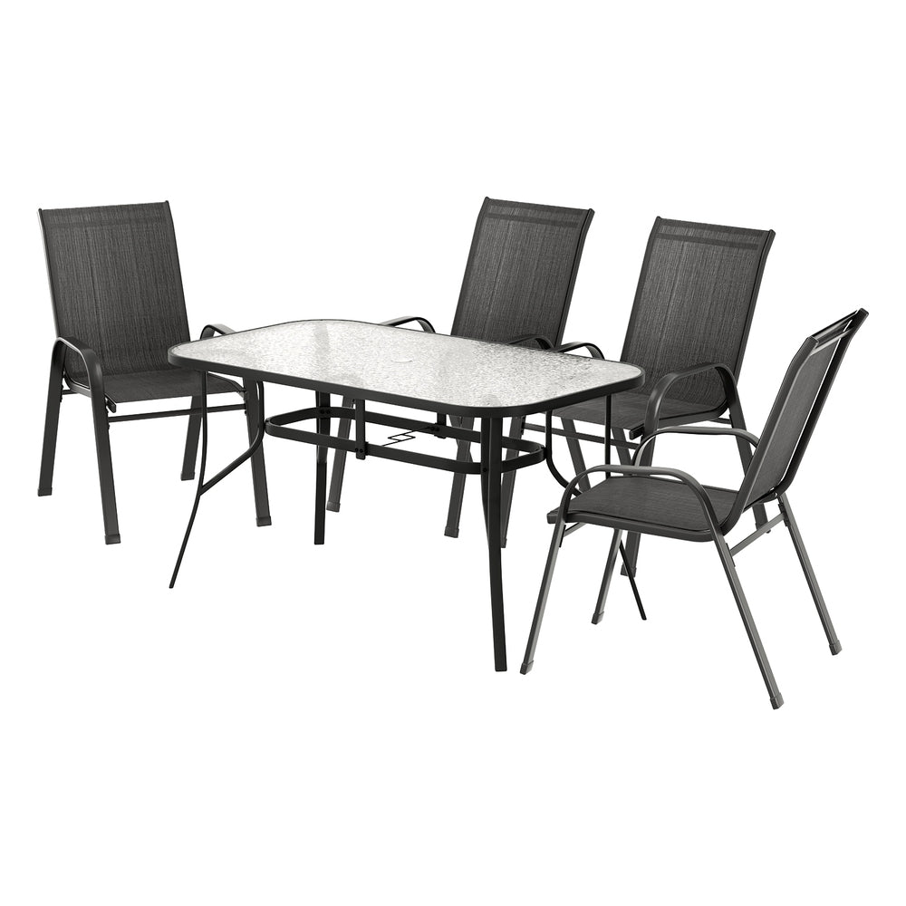 Gardeon 5PC Outdoor Dining Set Table and Chairs Patio Furniture Bistro Set Garden Black
