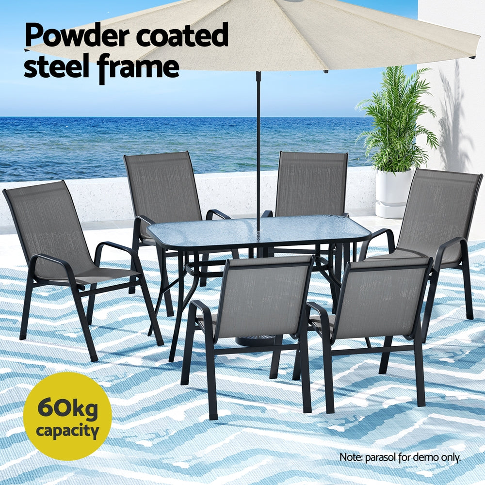 Gardeon 7PC Outdoor Dining Set Table and Chairs Patio Furniture Bistro Set Garden Grey