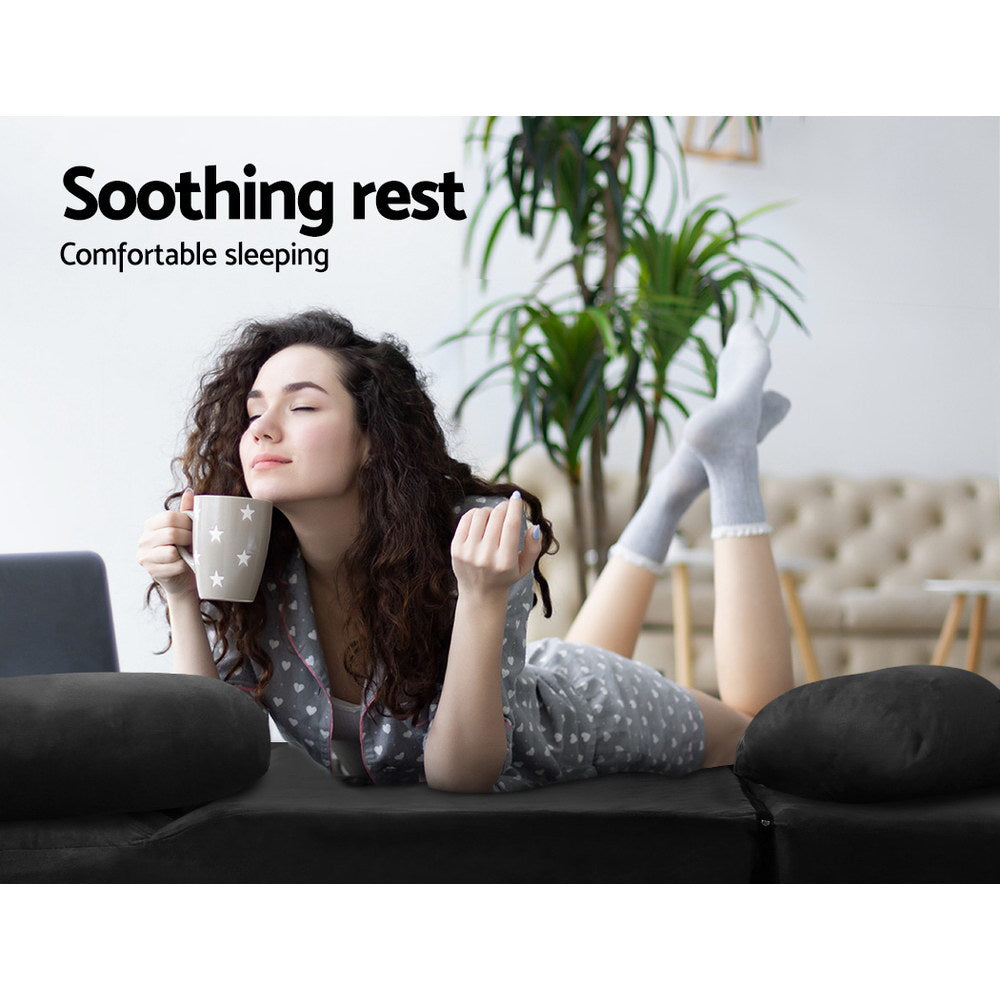 Artiss Floor Lounge Sofa Bed 2-seater Charcoal Suede