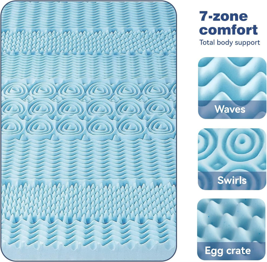 King Single Bamboo Memory Foam Mattress Topper 7-Zone 8cm