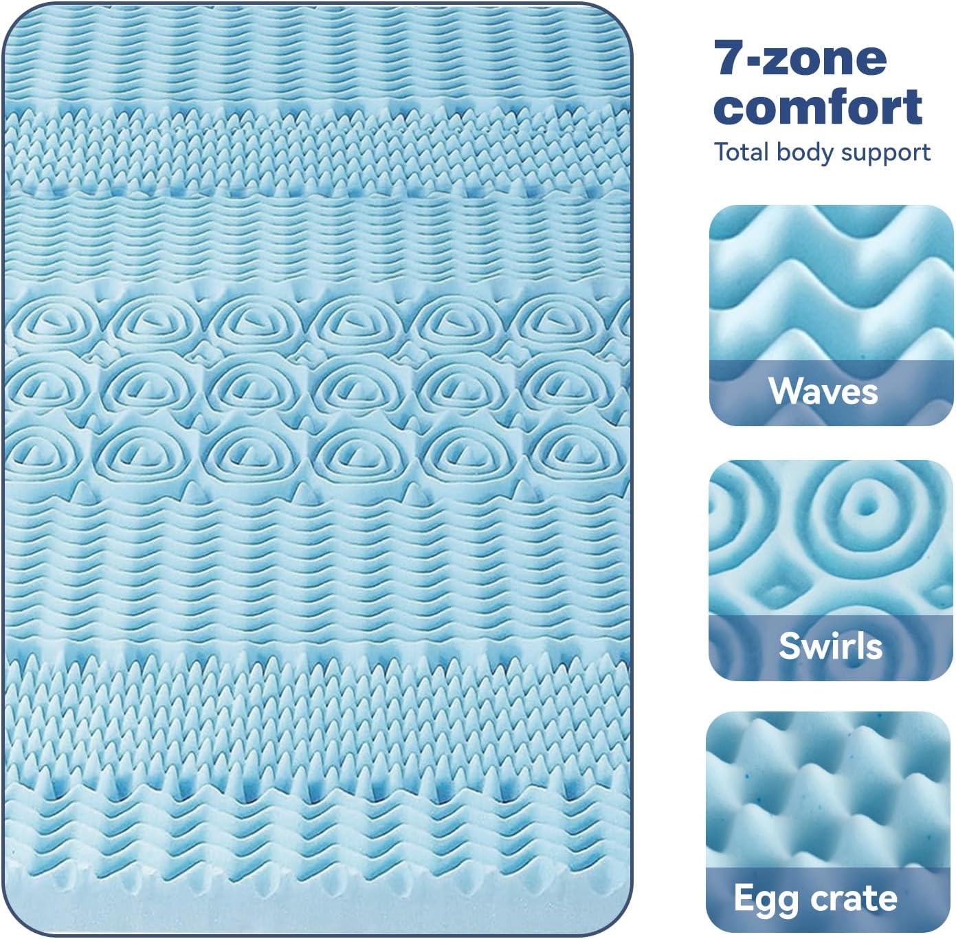 King Single Bamboo Memory Foam Mattress Topper 7-Zone 8cm