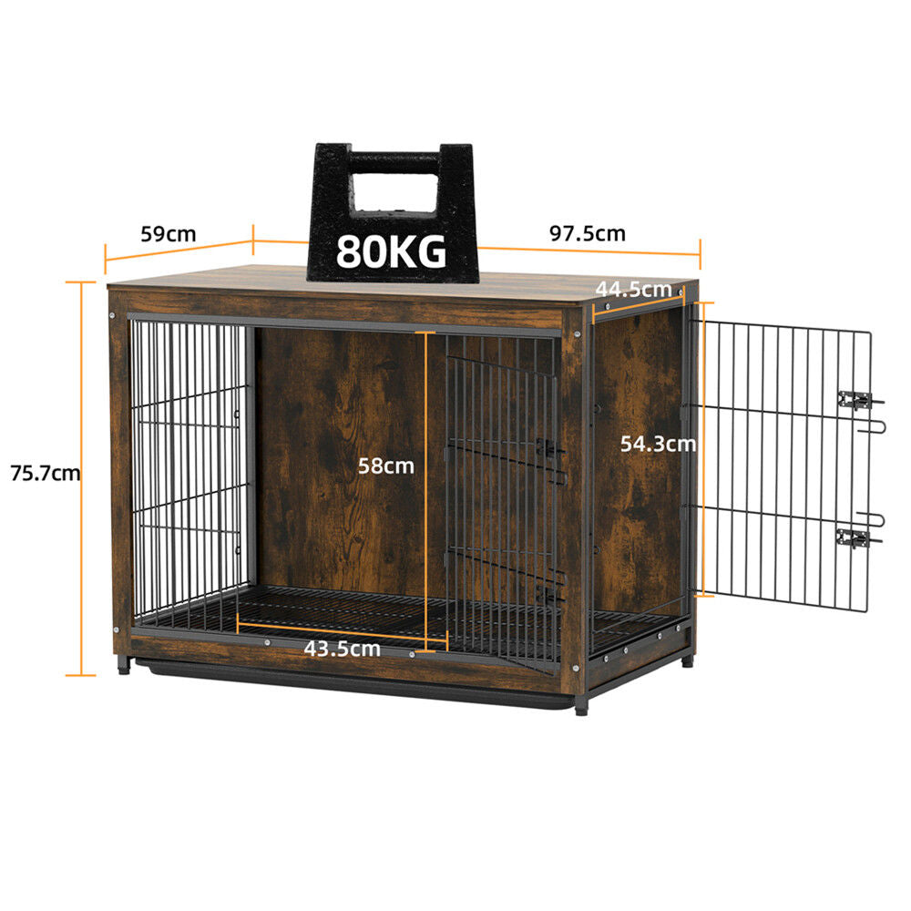 Large Wooden Dog Crate Kennel End Table Nightstand 100x59x74cm