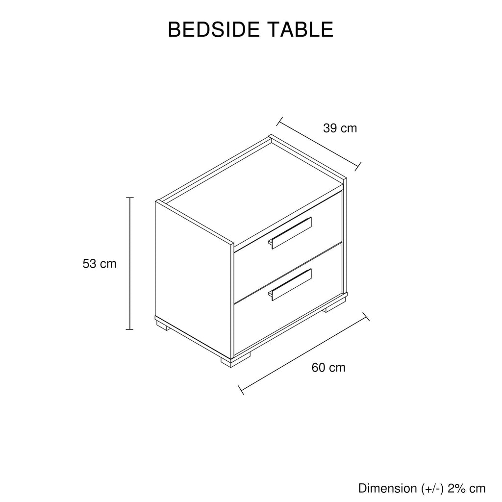 Bedside Table with 2 Storage Drawers MDF Combination of Black & Cement Colour Nightstand