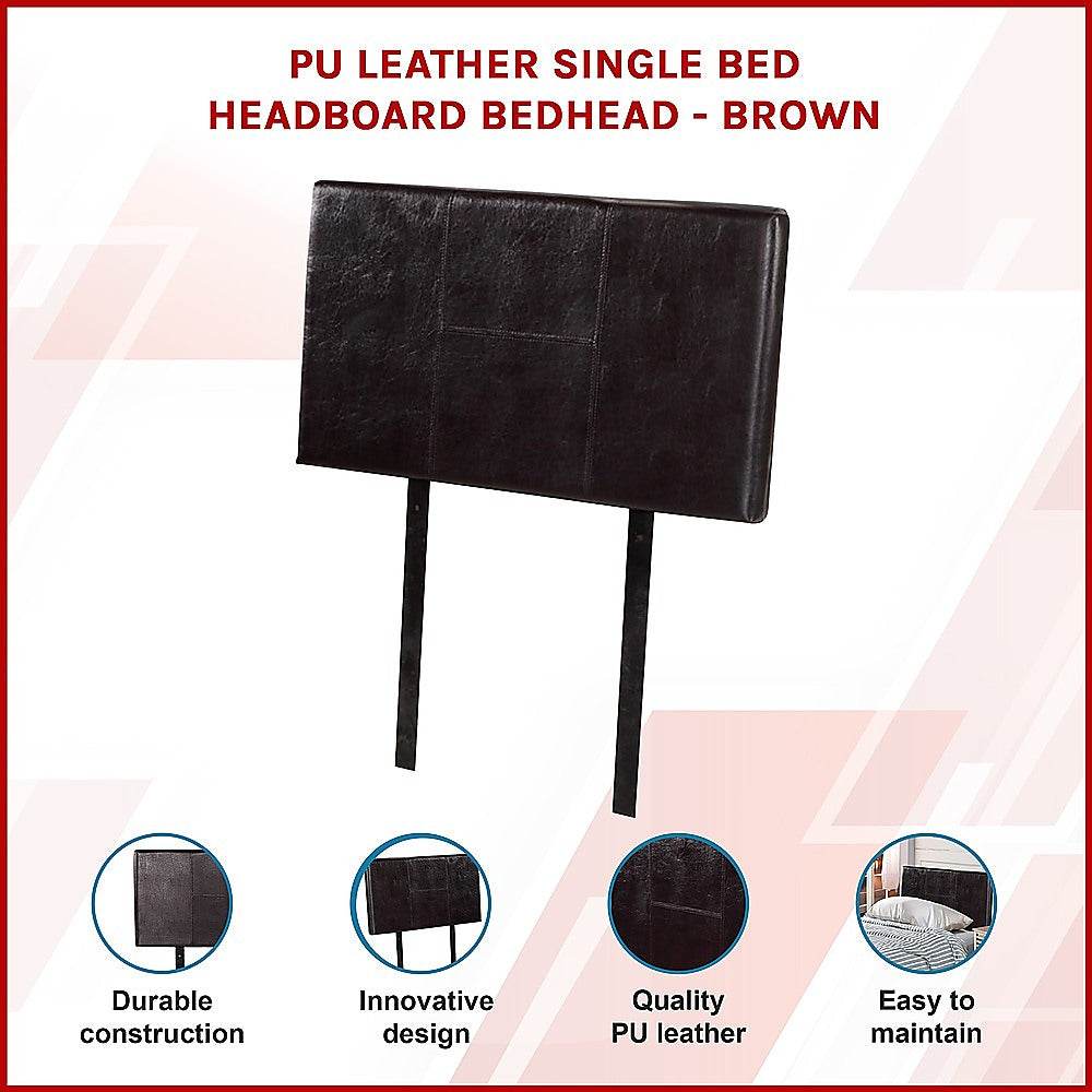 PU Leather Single Bed Headboard Bedhead - Brown