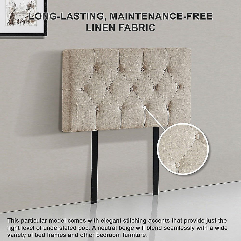 Linen Fabric Single Bed Deluxe Headboard Bedhead - Beige