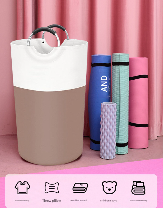 Grey and White Large 90L Freestanding Laundry Hamper - Collapsible Clothes Basket with Aluminum Soft-Grip Handles