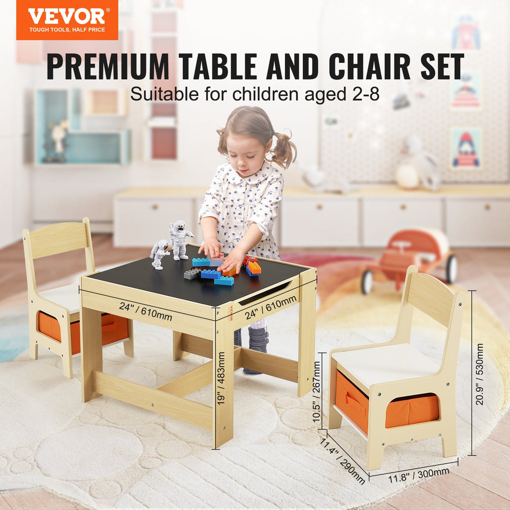 VEVOR Kids Table and Chair Set Wooden Activity Table with Storage Space & Boxes