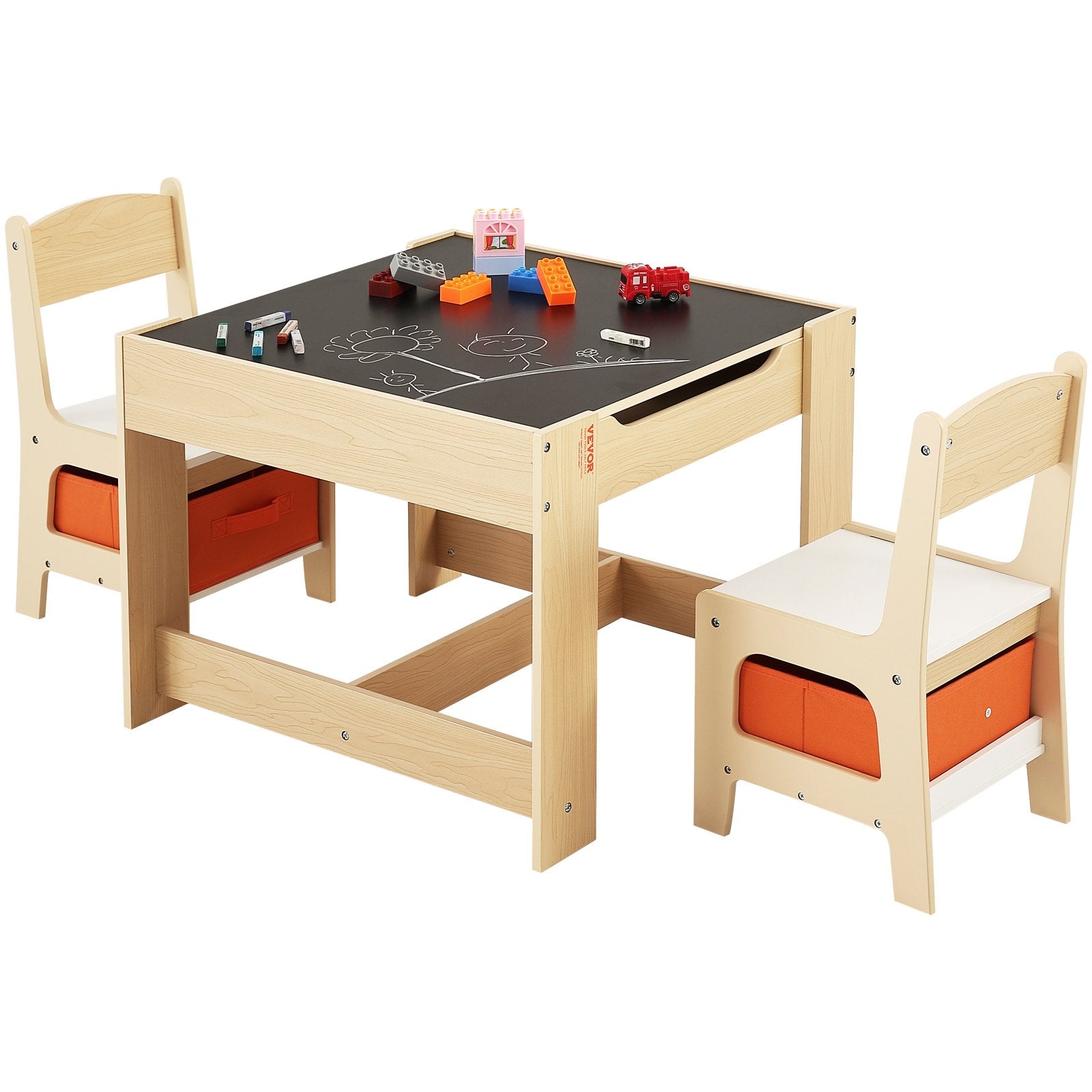 VEVOR Kids Table and Chair Set Wooden Activity Table with Storage Space & Boxes