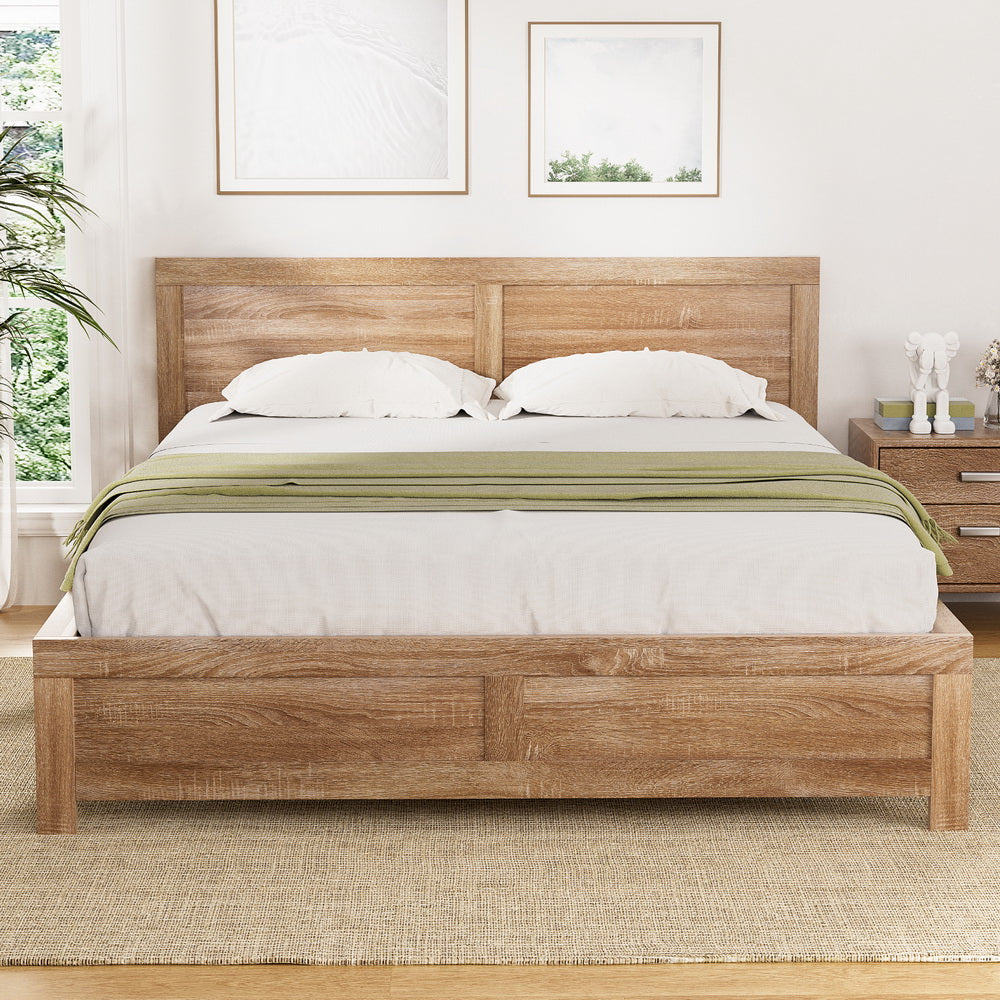 Artiss Bed Frame Queen Size Wooden Acacia Wood OATMEAL